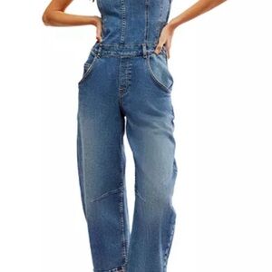 Denim Blue Straight-Leg Jumpsuit Pants